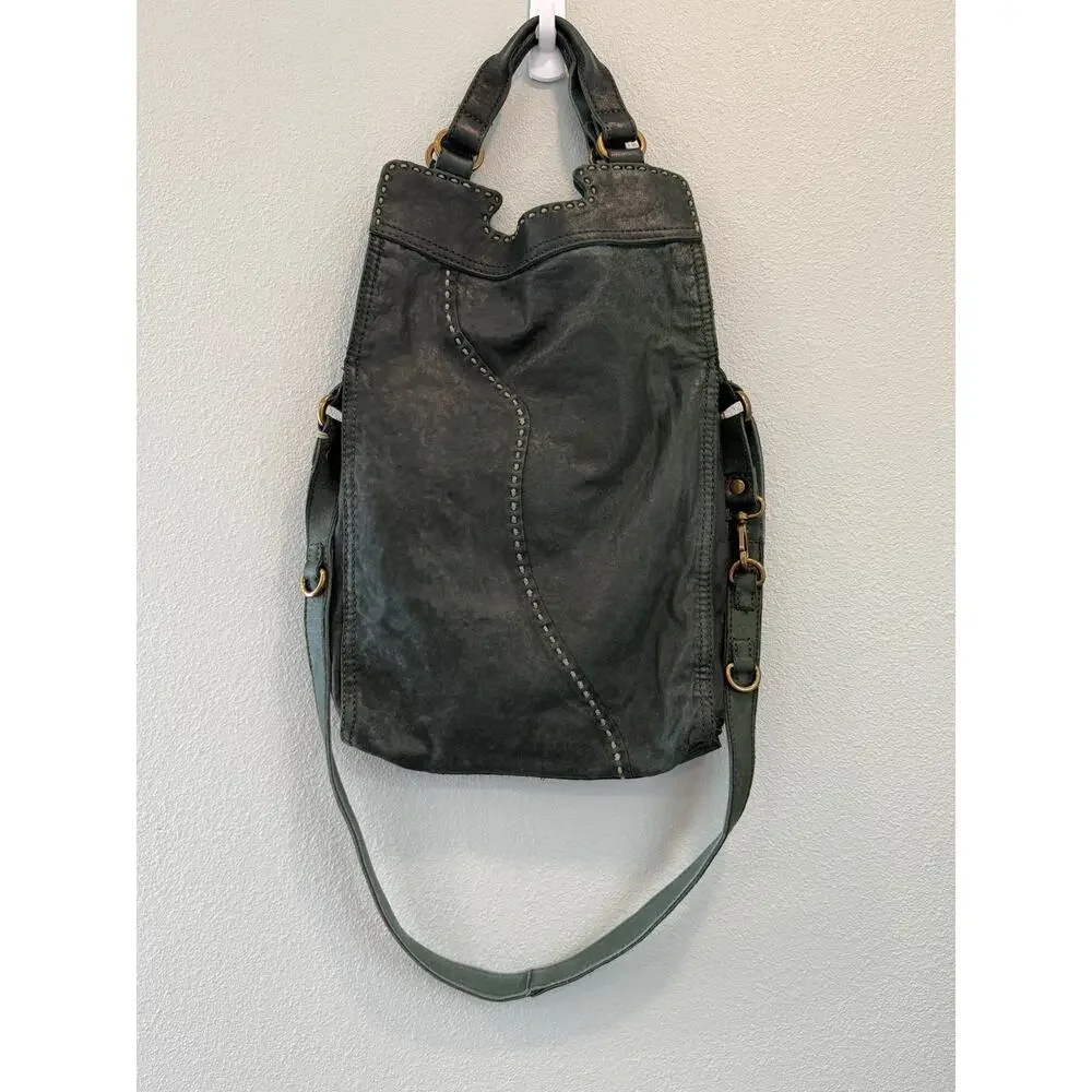 Lucky Brand Abbey Road Green Italian Leather Crossbody Messenger Bag - Picture 1 of 6